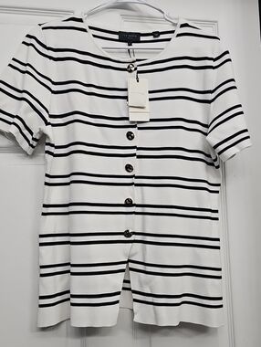 Ted Baker White & Black Striped Button Front Top